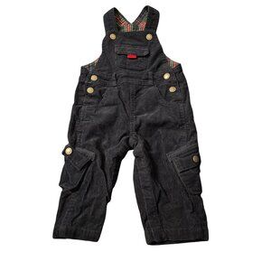 JoJo Maman Bebe Baby Boys Navy Corduroy Overalls Plaid Lining 6-12 Months